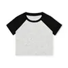 Top curto de algodão com blocos de cor para mulheres, camisa base justa, nova camiseta cropped de manga curta de cintura alta para o verão, moderna