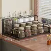 Estante para condimentos para cocina, organizador multifuncional pequeño para encimera para almacenamiento de aceite, sal, salsa y vinagre, estante estrecho para especias de esquina