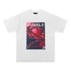 Camiseta de Manga Corta con Estampado de Letras Moradas tipo Humo, Marca Europea y Americana de Moda, 260g, para Hombres y Mujeres, Estilo Americano High Street, Manga Media