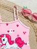 Traje de baño de una pieza de unicornio para niña, con tirante de corazón rosa y volantes, Ropa de baño para playa y spa de bebé niña en stock