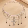 Cadena para la cintura con borlas cruzadas retro europeas y americanas, cadena para la cintura de perlas para mujer, estilo dulce y fresco, accesorios decorativos personalizados de diamantes multicapa para vestido