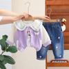 Terno infantil de estilo ocidental para meninas Casaco infantil de três peças famoso na internet Esportivo Moda infantil 2023 Roupas de outono