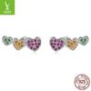 Brincos de pino originais Ziyun prateados, coloridos e adoráveis com incrustações de diamantes, retrô e modernos em forma de coração, banhados a platina BSE588