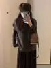 Chaleco de Punto sin Mangas de Cuello Alto Color Café Estilo Japonés para Mujer, Ropa de Abrigo Moderna y Elegante para Otoño e Invierno, Top Chaleco para Vestir por Capas
