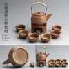 Cerámica Leña Vigas Elevadoras Hogar Cerámica Gruesa Tetera Retro Japonés Estufa Cálida para Té Cuerda Anti-Quemaduras Juego de Té Kung Fu