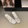 Mules cerrados de estilo delicado con lazo y lunares para mujer, nuevo modelo 2026, pantuflas planas sin cordones de suela blanda para uso exterior