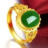 Novo anel de casamento com flor de carro, banhado a ouro 24K, simulação de calcedônia verde, anel de dedo com abertura vazada, temperamento feminino