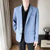 Blazer de Negócios Masculino Estilo Coreano Moderno Manga Longa Top Formal Jaqueta de Terno Casual Slim Fit Tratamento Anti-Amasso