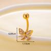 Anillo umbilical Henson de acero inoxidable con forma de mariposa de circonita para ombligo, joyería para perforación abdominal de comercio exterior europeo y americano.