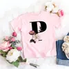 Camiseta rosa niña letra flor linda estilo ins dulce top manga corta creativa verano 2022 transfronterizo
