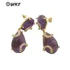 WT-E692 Pendientes de longitud media con doble gema incrustada de circonita de nicho, gemas multicolor opcionales, pendientes simples y refrescantes