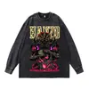 Sudadera de Cuello Redondo Pesada 100% Algodón Lavada Retro Desgastada Calavera Transfronteriza High Street Hip-Hop Oversize Holgada 280g