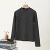 Camiseta interior térmica de cuello alto a rayas para mujer, top interior grueso forrado de forro polar cálido para otoño e invierno, nueva camiseta de manga larga