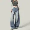 Jeans retro de cintura alta e perna larga para mulheres, calças retas slim-fit de inverno 2026, casuais e elegantes para um efeito emagrecedor