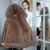 Parka de Lana de Invierno 2024 Talla Grande para Mujer, Largo Medio con Cuello de Piel Grande, Abrigo de Algodón Holgado