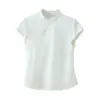 Comercio Exterior Estilo Europeo Verano Nuevo Moda Mujer Textura Satén de Seda Botón Lateral Camiseta Top