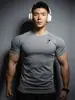 Gymshark Fitness Manga Corta para Hombre Mallas Deportivas Musculares Camiseta Elástica Estampado de Tiburón Secado Rápido Top Moderno