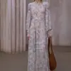 En stock vestido floral estilo retro francés con mangas abullonadas primavera y verano entallado en la cintura estilo largo atmósfera elegante vestido para la hora del té