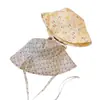 Sombrero de Cubo Floral de Doble Cara Estilo Coreano para Mujer, Protección Solar de Verano, Ala Ancha para Adelgazar el Rostro, Versátil para Uso al Aire Libre, Sombrero para el Sol