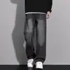 Calça jeans retrô americana masculina, lisa, lavada, solta, casual, primavera e verão, nova calça de perna larga