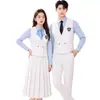 Uniforme Unisex Estilo Universitario para Concurso de Coro de Secundaria y Preparatoria, Uniforme de Presentación Artística, Uniforme de Clase, Uniforme JK Chaleco Falda Plisada Conjunto