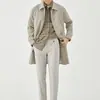 Trench coat masculino de comprimento médio, jaqueta estilo coreano, simples e novo estilo para outono e inverno, elegante e bonito 2024 top, gola de lapela, solto e casual