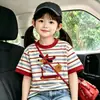 2026 Novo Estilo Unissex Infantil Listrado Manga Curta Verão Solto Gola Redonda Camiseta Respirável Versátil Casual Top Tendência