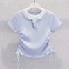 Conjunto de Dos Piezas de Camiseta para Niñas, Nueva Moda de Verano Tendencia con Cordón en la Parte Superior y Pantalones de Pierna Ancha para Niños Mayores