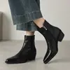 Botines de tobillo de cuero genuino estilo británico para comercio exterior transfronterizo, tacón grueso, otoño e invierno, retro, puntera cuadrada, negros y marrones, versátiles, botas Martin para mujer