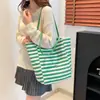 Bolsa de Lona Listrada 2026 Novo Estilo Coreano Ins Tote Casual Bolsa de Ombro Único Tote de Grande Capacidade Bolsa de Compras
