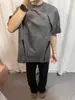 Cleanfit Deconstrucción gris oscuro Camiseta Pesada para Hombre Verano Malla Puntada Hombro Manga Corta Estilo Americano High Street Manga Media