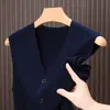 Chaleco de Punto para Hombre 2025 Otoño/Invierno Nuevo Color Sólido Versátil Jacquard Ajustado Chaleco para Papá Chaleco de Lana de Invierno
