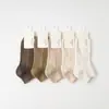 Meias Finas Femininas para Primavera e Verão, Meias de Algodão de Ponto Duplo Cor Sólida, Meias Invisíveis Femininas Brancas de Cano Baixo, Meias Invisíveis Absorventes de Suor