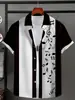 Camisa estilosa de retalhos de manga curta, uma peça de verão moderna e casual de uma marca popular, feita com tecido de seda gelada.