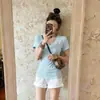 Camiseta Básica de Manga Corta de Algodón Puro Color Sólido Estilo Coreano Dulce para Mujer, Paquete de 40, Top de Moda de Verano con Cuello en V