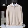 Suéter de cashmere Alashan para homens com gola de gaivota, suéter de lã business casual, malha lisa, suéter estilo old money