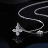 Colar Trevo Gêmeo da Sorte Prata Pura 999 Luxo Leve Nicho de Alto Padrão Pingente Feminino Flor de Zircônia Corrente para Clavícula
