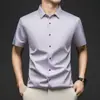 Camisa Masculina de Manga Curta de Seda de Amora de Alta Qualidade para o Verão, Tamanho Grande, Luxo Leve, Seda Genuína, Casual de Negócios, Cor Sólida, Não Amassa, Resistente a Amassados