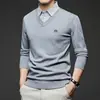 Suéter de Mezcla de Lana para Hombre Otoño e Invierno, Falso Dos Piezas con Cuello de Camisa, Capa Base Tejida Engrosada y Cálida, Ropa Interior de Color Sólido para Hombre