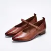 Zapatos Mary Jane de Cuero Lavado Vintage Versátiles Estilo Francés de Correa Única Bajos para Mujer Zapatos para Ir al Trabajo Ysshadir