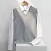 Chaleco de Punto Mezcla de Lana para Hombre Color Sólido Alta Calidad Cuello en V Otoño Invierno Cálido Estilo de Venta Rápida