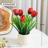 Flor Artificial Tulipán Minimalista de Lujo Ligero en Maceta Adorno Decorativo Moderno para Sala de Estar Mueble de TV Flor Artificial Maceta con Planta Verde