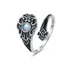 Anillo de Personalidad Retro Old Love Aobao de Deseo Transfronterizo Anillo Abierto de Nicho con Luna Incrustada para Mujer