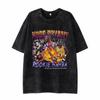 Camiseta de Manga Curta Lavada Retro Estilosa Estampada com Estrelas Algodão Solto Moda Ins Meia Manga