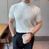 Camiseta de Punto de Manga Corta para Hombre, Cuello Semi Alto, Textura de Canalé, Estilo Old Money, Seda de Hielo, Verano, Venta al por Mayor de Fábrica Transfronteriza