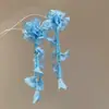 Brincos de Flor de Gaze Azul Elegantes Super Fada Pequenos Frescos Versáteis Brincos de Férias na Praia Brincos de Luxo Leve de Alta Qualidade