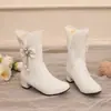 24 Botas de Mujer Estilo Gótico Vintage Lolita Negras Blancas Rosas con Adorno de Encaje Lazo Colgante de Perla Tacón Grueso Boda