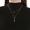 Joyería de Cruz Colorida Verano Nueva Moda Diamantes de Colores Acero Inoxidable Lujo Ligero Cadena en Forma de Y Nicho Collar para Suéter