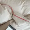 Juego de Cuatro Piezas de Algodón Lavado con Rayas Simples para Cama Funda de Edredón de Algodón Sábana Bajera Ropa de Cama para Dormitorio Funda de Cama Individual Juego de Tres Piezas