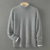 Suéter de Lã Pura Espesso de Camada Dupla para Homens, Temporada de Outono e Inverno, Gola Alta Parcial, Tricô Macio e Solto Base